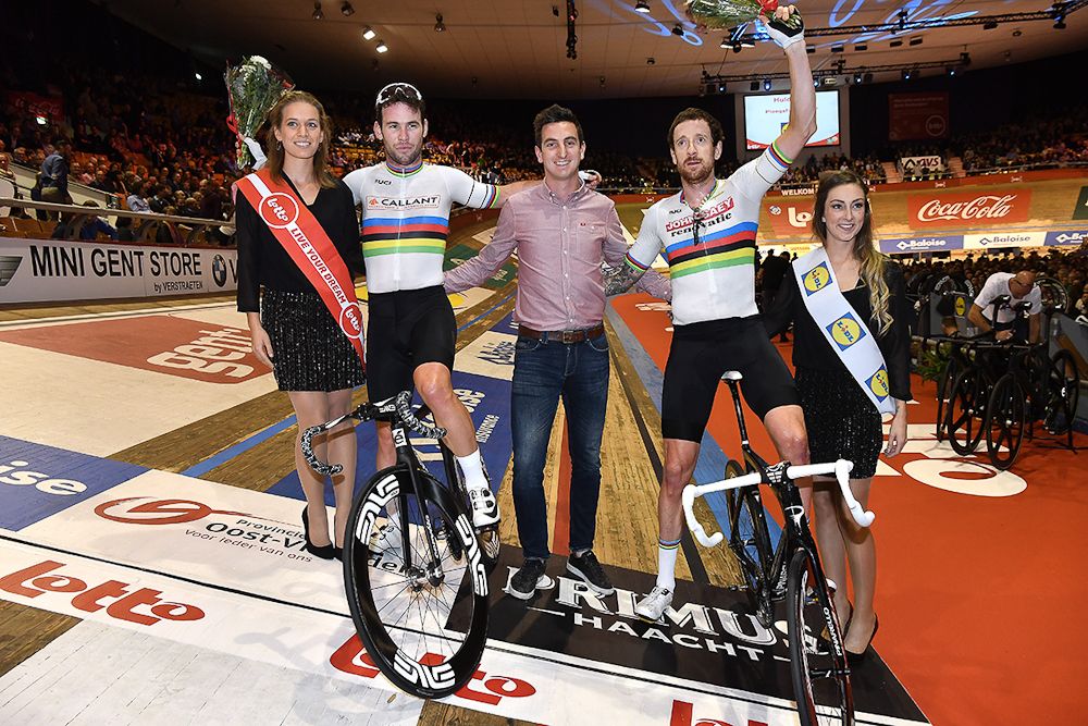 Mark Cavendish and Bradley Wiggins on day 4 of the Gent Six Day