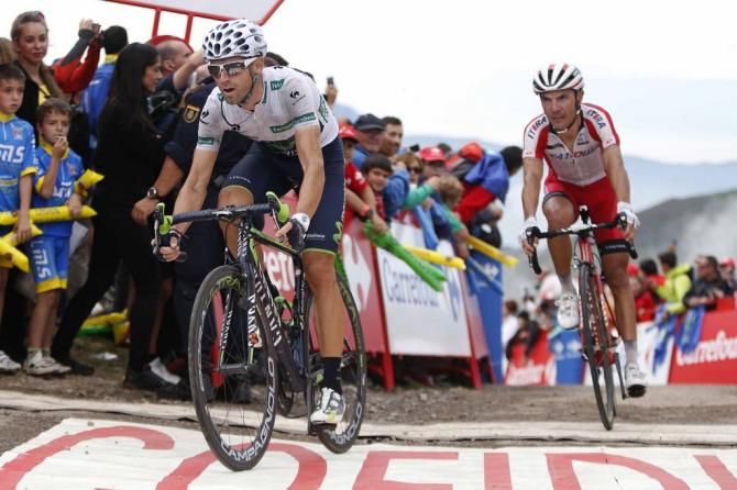 Alejandro Valverde (Movistar) crosses the line in second place