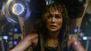 Jennifer Lopez looks scared in an image from Atlas.
