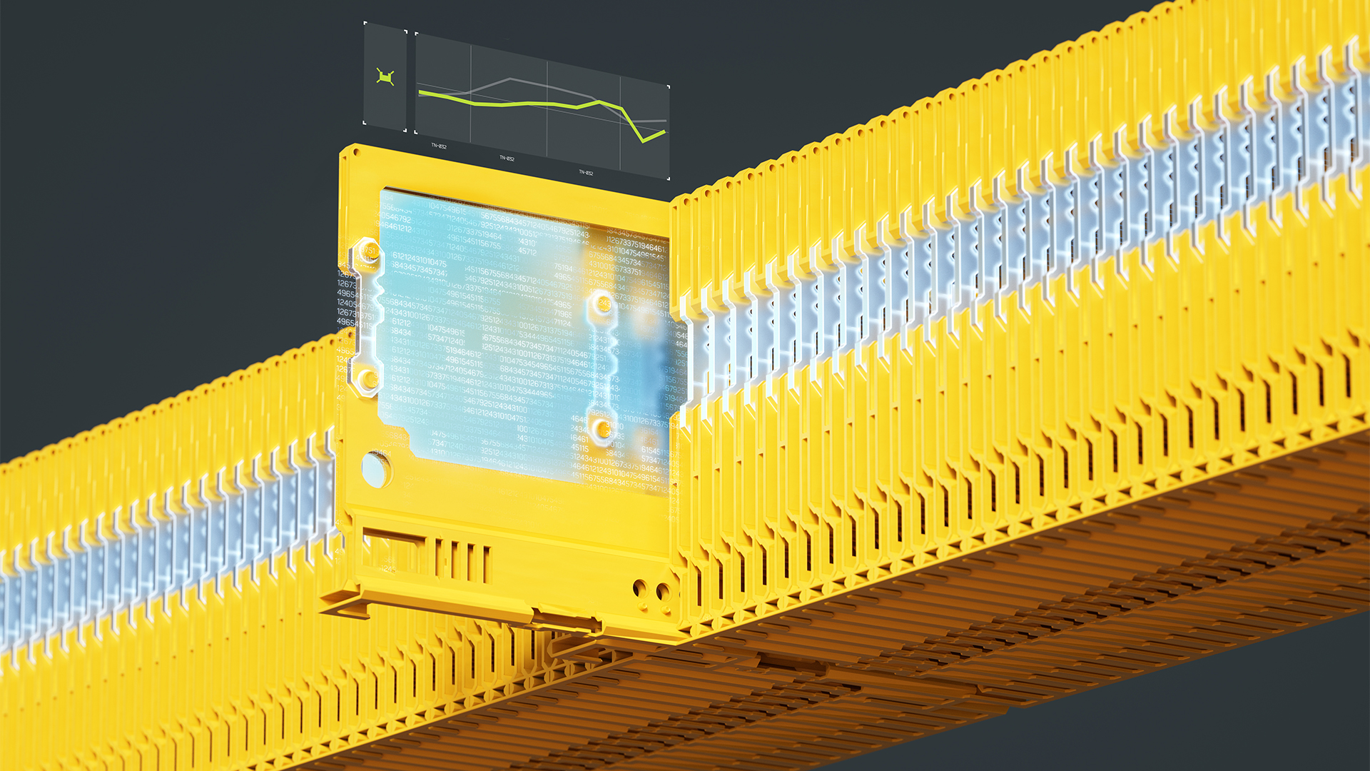 Resilience debt concept image showing yellow disk drive protruding from line of drives signifying data backup strategy. 