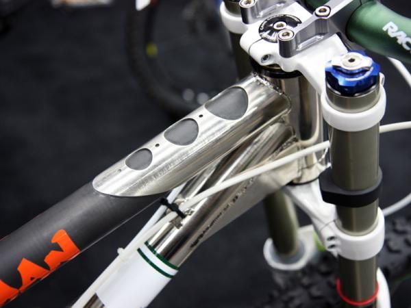 Interestingly, Bicycle Innovations uses a carbon fiber top tube on its downhill bike in an effort to shave a few grams from the otherwise all-steel frame.