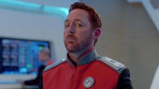 Lieutenant Gordon Malloy (Scott Grimes) shares an uncomfortable look on The Orville