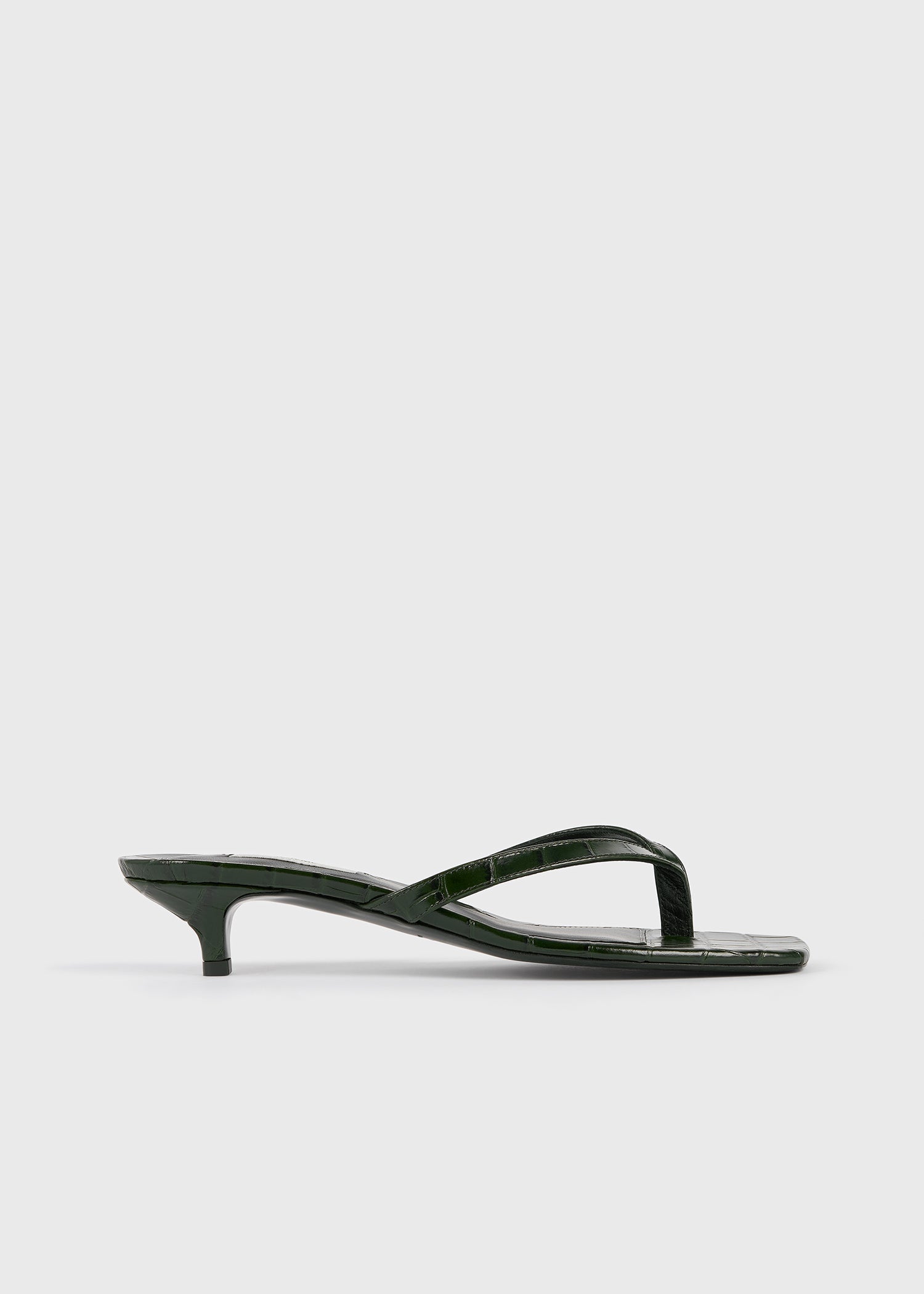 Croco-Embossed Heeled Flip Flops Dark Green - 35