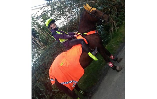 “Me and my mare, Honey, ready for hacking” — Mia Mills