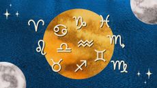 Representation of the zodiac signs against a full moon background