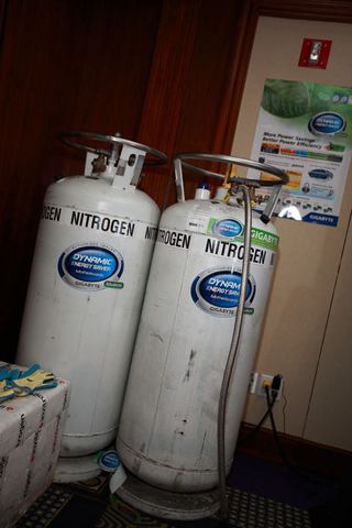 Two massive liquid nitrogen tanks