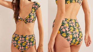 Boden Cap Sleeve Tie Bikini Top floral swimsuit