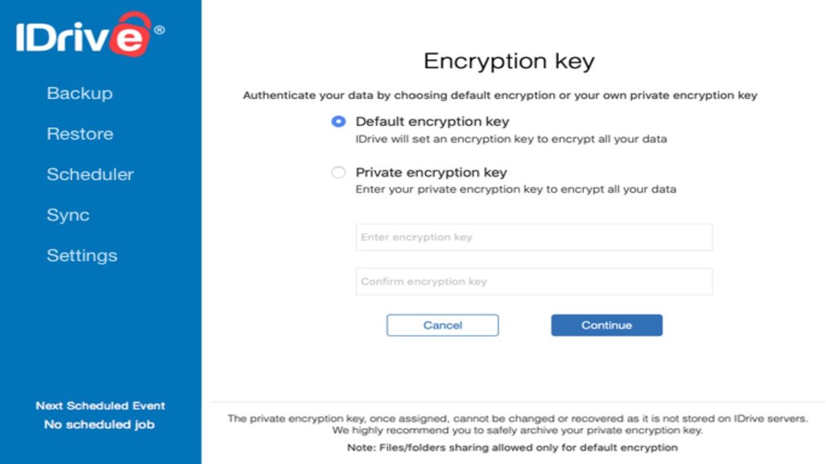idrive personal encryption key length