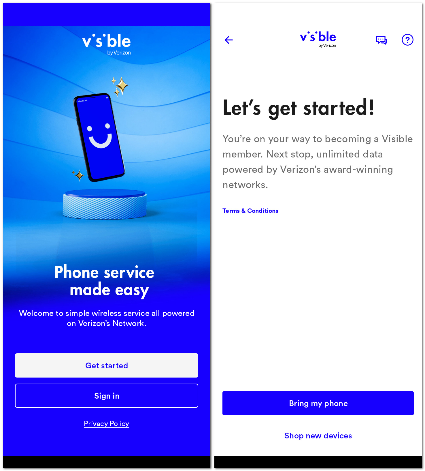 how to sign up for visible - step 1 - getting started screens