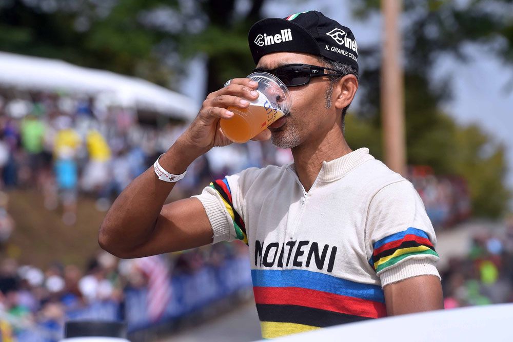 A fan wears a vintage World Championship jersey
