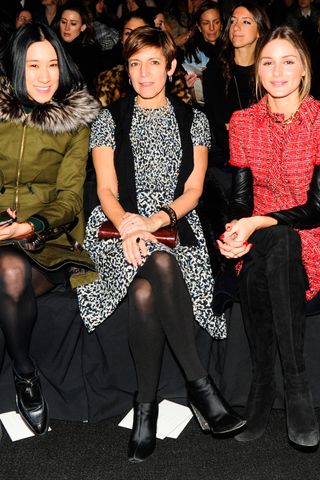 Ava Chin, A Guest And Olivia Palermo At New York Fashion Week AW14