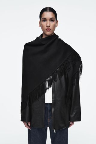 COS, FRINGED MERINO WOOL TRIANGLE SCARF