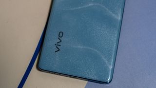Vivo V29 Pro blue back panel with Vivo's logo