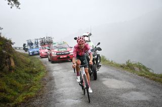 SAN MIGUEL DE AGUAYO SPAIN AUGUST 25 Mark Padun of Ukraine and Team EF Education Easypost competes in the breakaway during the 77th Tour of Spain 2022 Stage 6 a 1812km stage from Bilbao to Ascensin al Pico Jano San Miguel de Aguayo 1131m LaVuelta22 WorldTour on August 25 2022 in Pico Jano San Miguel de Aguayo Spain Photo by Justin SetterfieldGetty Images