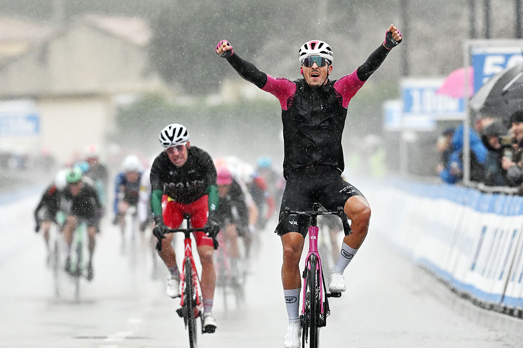 SAINT-VICTORET, FRANCE - FEBRUARY 13: Arnaud Tendon of Switzerland and Team Van Rysel Roubaix celebrates at finish line as stage winner during the 10th Tour de la Provence 2026, Stage 1 a 163km stage from Marseille to Saint-Victoret on February 13, 2026 in Saint-Victoret, France. (Photo by Billy Ceusters/Getty Images)