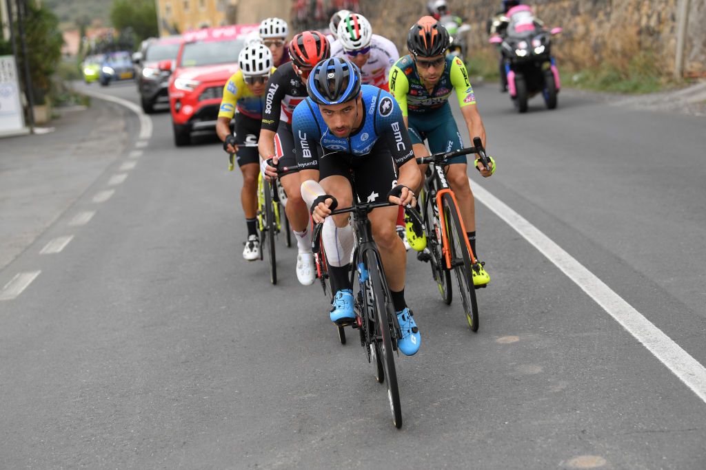 ETNALINGUAGLOSSA ITALY OCTOBER 05 Victor Campenaerts of Belgium and NTT Pro Cycling Team Matthew Holmes of The United Kingdom and Team Lotto Soudal Breakaway during the 103rd Giro dItalia 2020 Stage Three a 150km stage from Enna to Etna Linguaglossa Piano Provenzana 1793m girodiitalia Giro on October 05 2020 in Linguaglossa Italy Photo by Tim de WaeleGetty Images