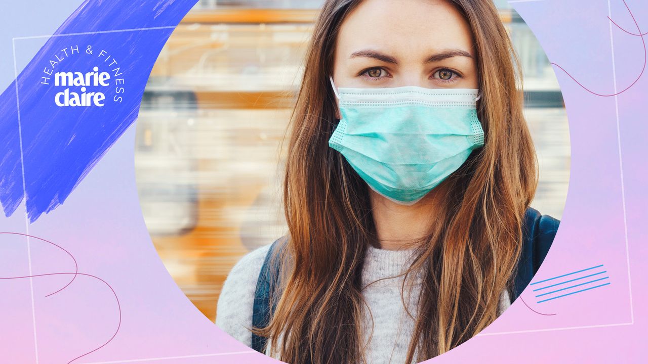 What is a hypochondriac: A scared woman with health anxiety in a mask