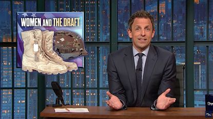 Seth Meyers cheers women having to sign up for the draft