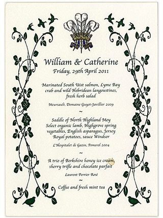 The menu for Kate and William's wedding.