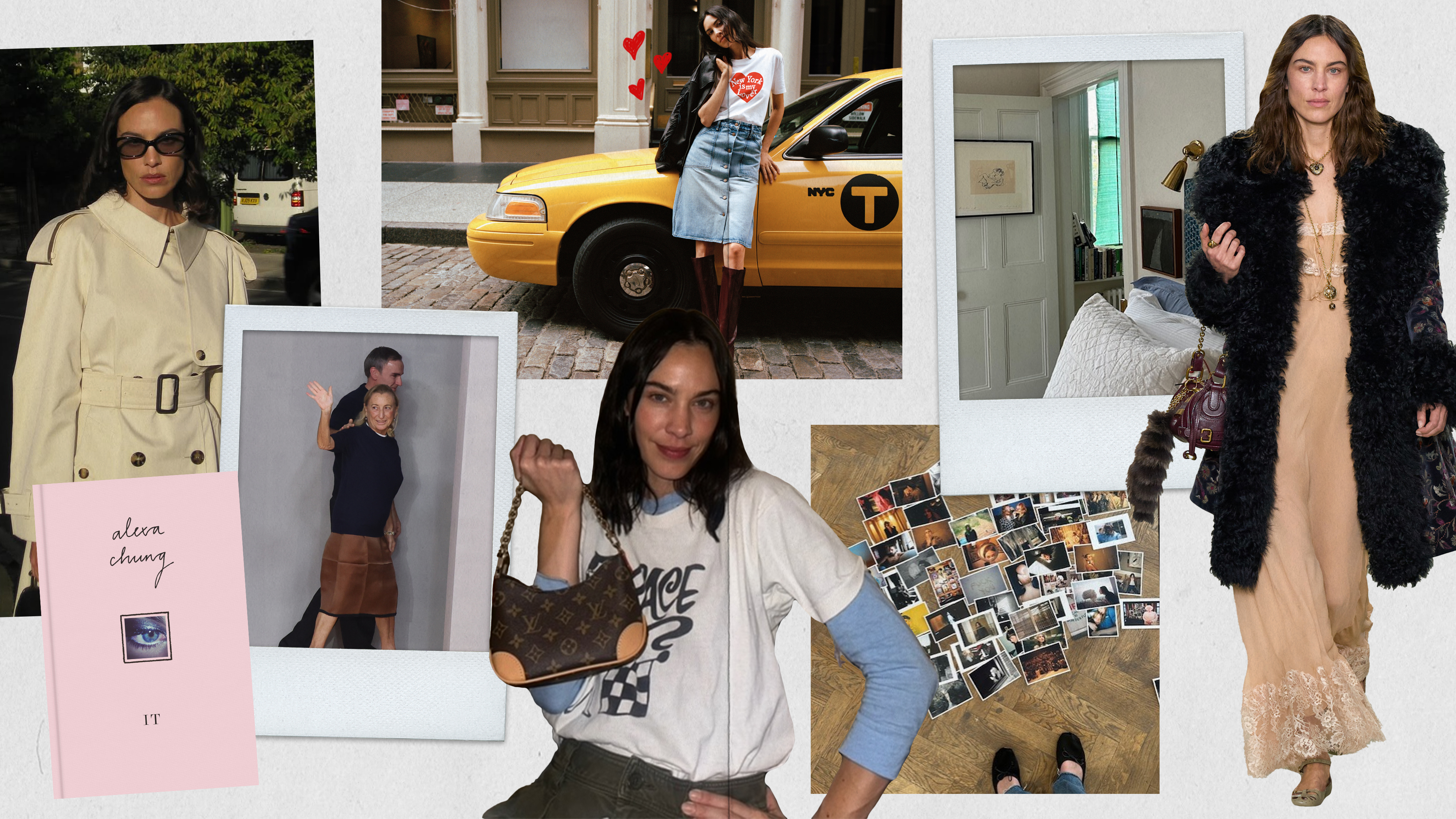 collage of images featuring Alexa Chung&#039;s style, work, taste, and takes