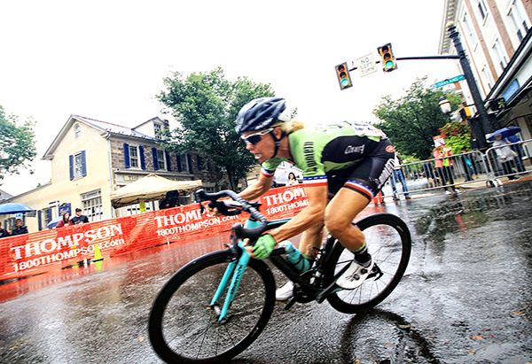 Tina Pic (Colavita) takes a turn with the stars/stripes/bands on this very technical course