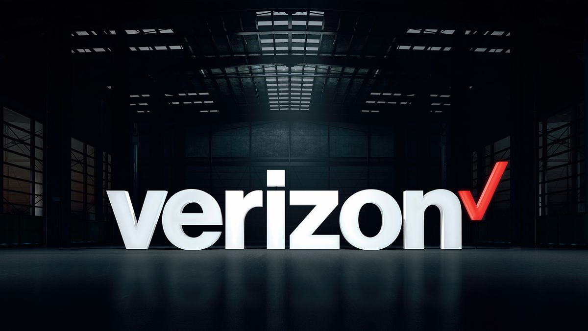 Verizon logo with a warehouse background