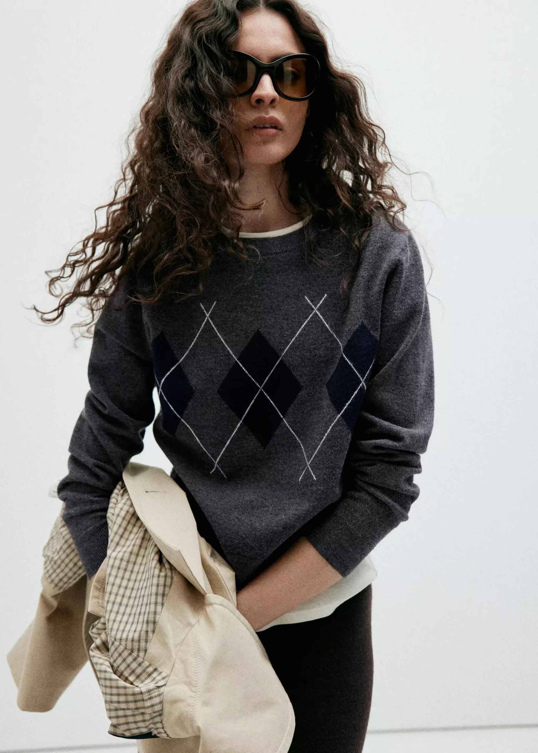 Mango, Argyle Knit Sweater