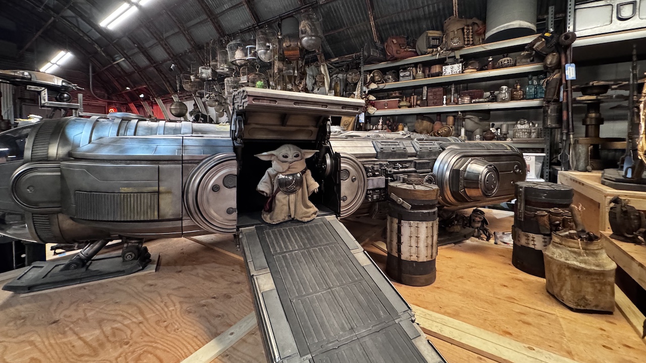 Grogu at the entrance of ship at Los Angeles, CA set of The Mandalorian 2026