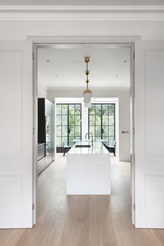 contemporary kitchen with black metal doors and white internal doors by IQ Glass