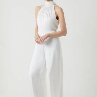 Satin Mix Chiffon Halterneck Bridal Jumpsuit