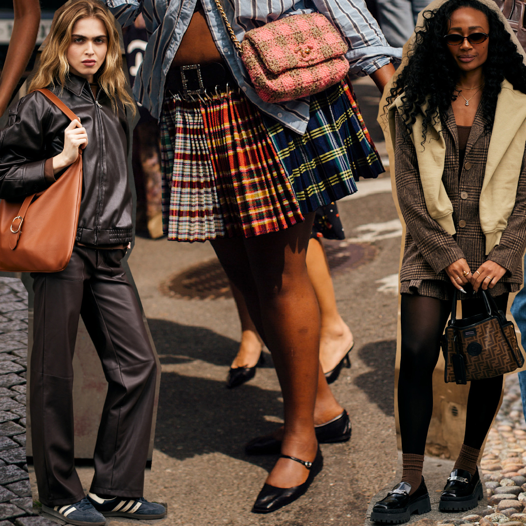 a collage of woman wearing fall 2025 shoe trends
