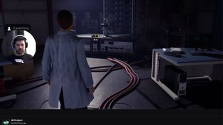 Peter Parker wearing a white lab coat in a Spider-Man Remastered Twitch stream