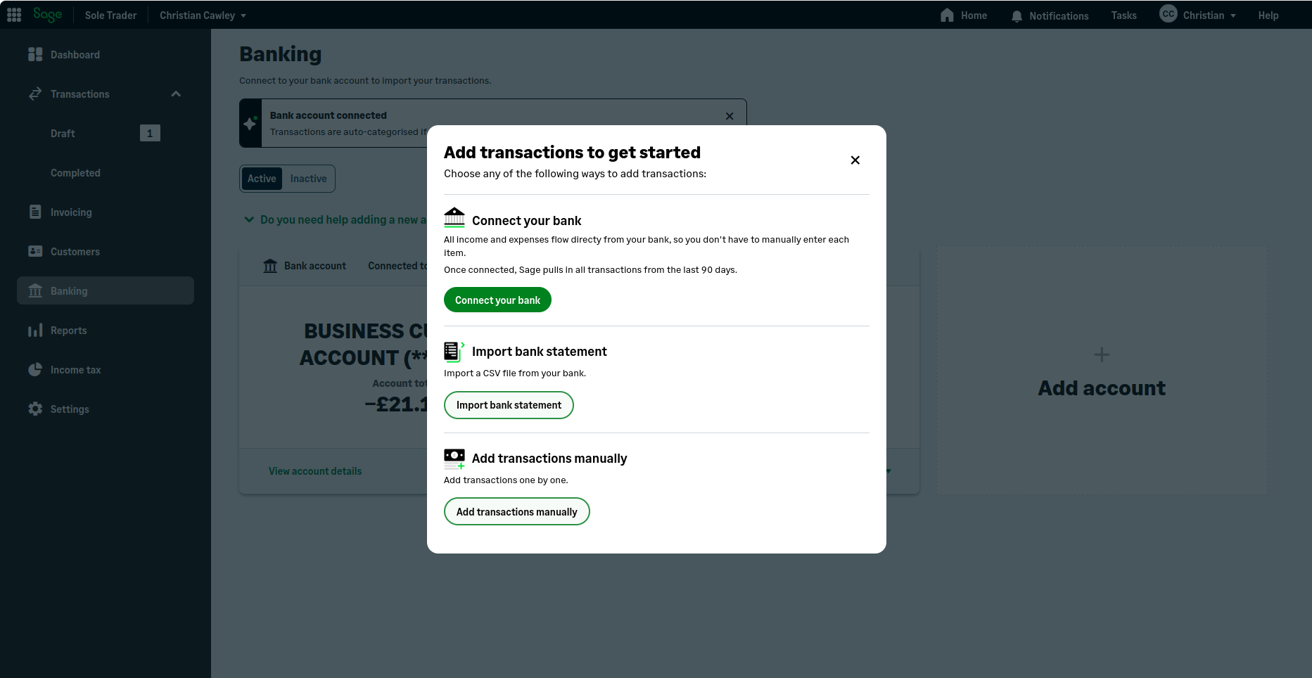 Screenshot of Sage Sole Trader