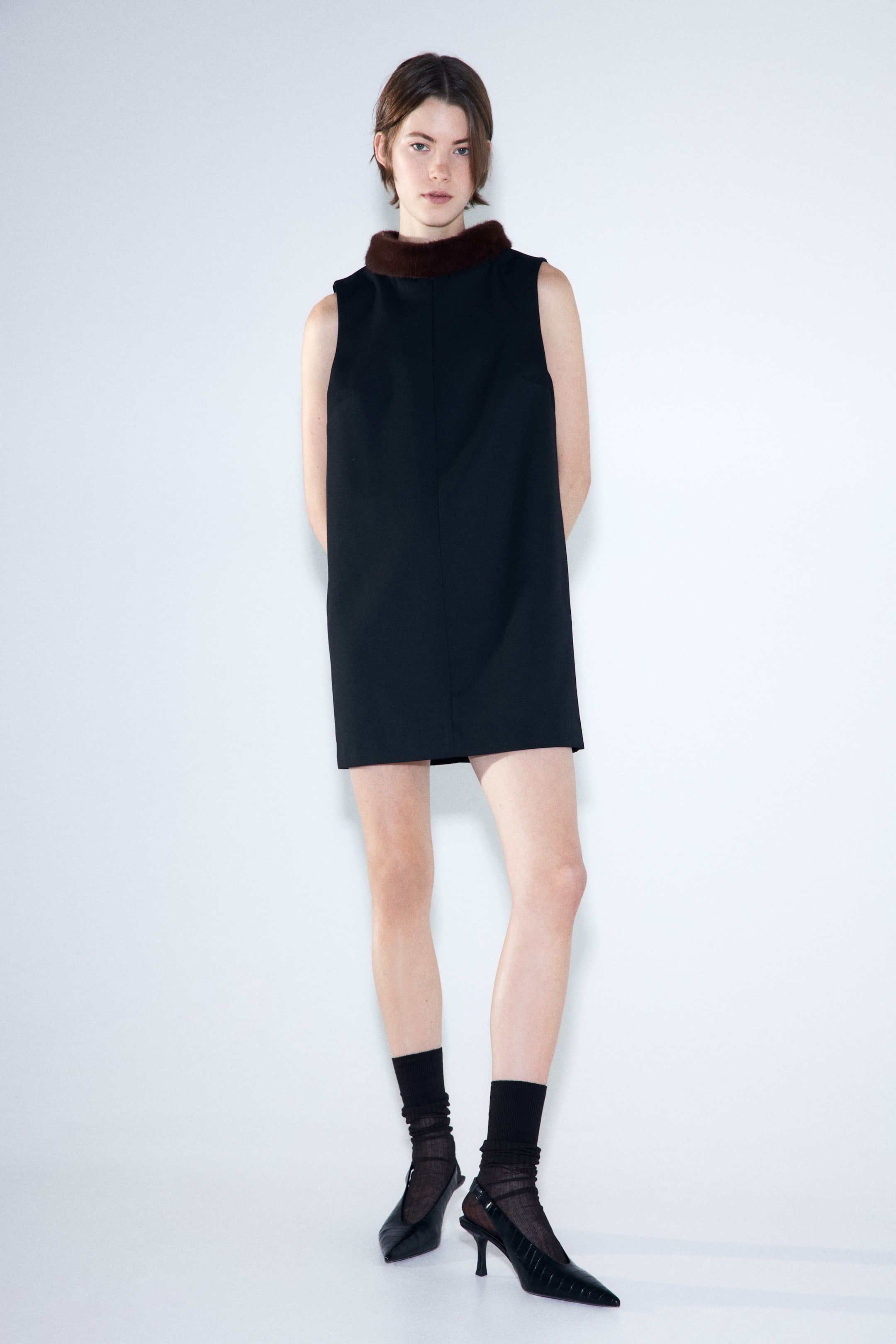 Collared Shift Dress - Black