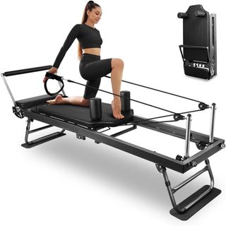 Onetwofit Pilates Reformer Machine,foldable Pilates Reformer Core Bed Equipment Machine for Home Gym Women Yoga Workout Indoor Pilates Exercise Equipment Training Weight (pilates Reformer-Black-1)