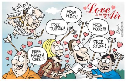 Political Cartoon U.S. Bernie Sanders Free Love