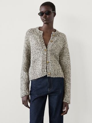 Twisted Yarn Knit Cardigan With Buttons