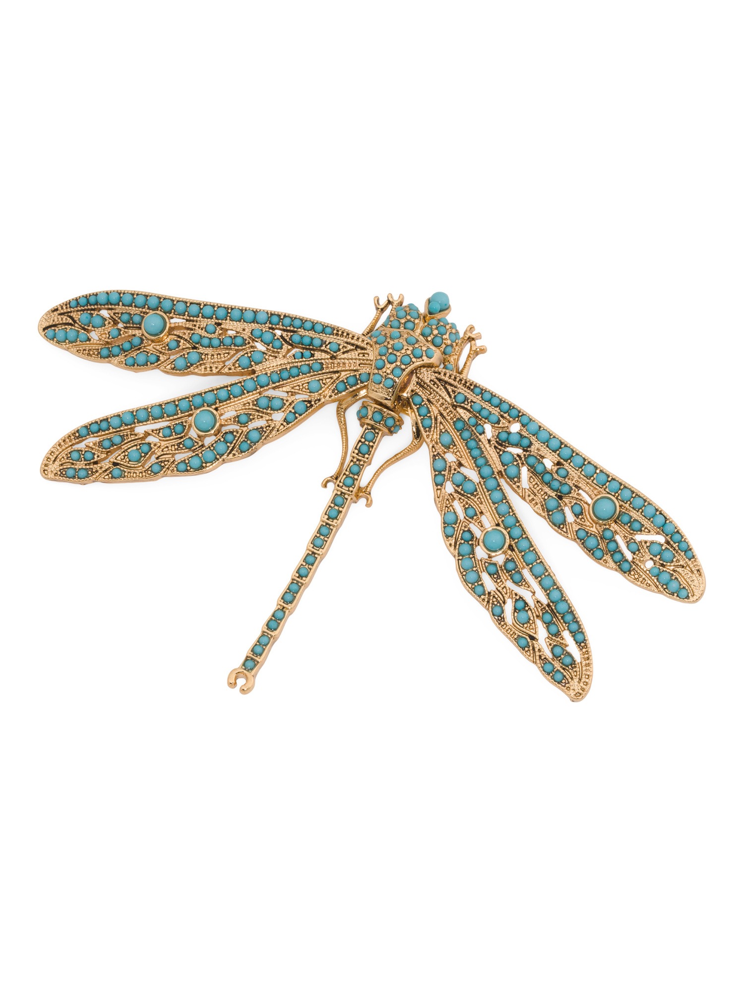 KENNETH JAY LANE, Antique Gold Turquoise Dragonfly Brooch