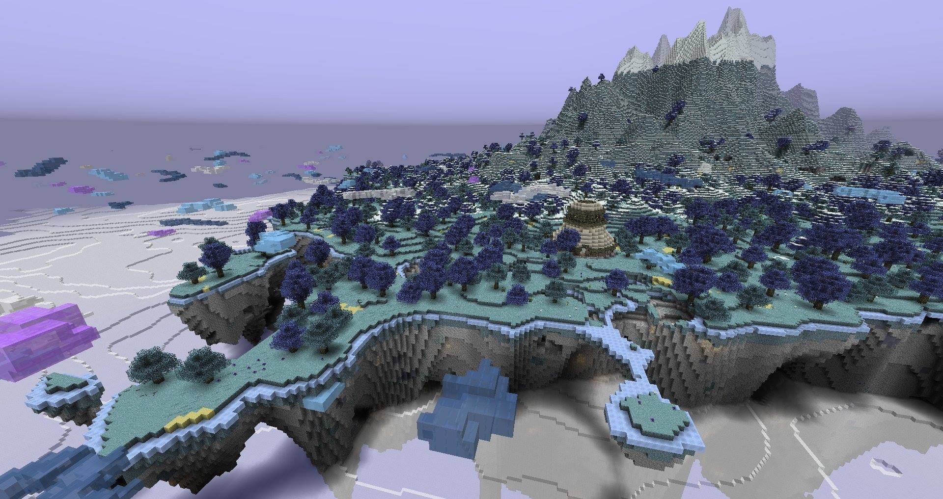 Minecraft mods - The Aether II - A magical-looking floating island with purple trees and a mountain