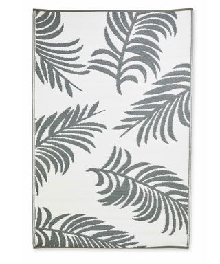 Grey and white palm print outdoor rug Aldi