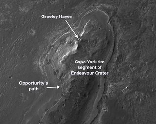 NASA's Mars Exploration Rover Opportunity will spend its fifth Martian winter working at a location informally named "Greeley Haven" in 2012.