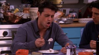 Matt LeBlanc as Joey Tribbiani eats a trifle made by Rachel in "The One Where Ross Got High."