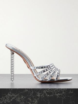 Rock Chic 115 crystal-embellished mirrored leather Mules