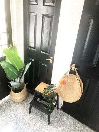 Crafty mum Jessica Rowlands has transformed a spider-filled porch with left over paint and Poundland floor tiles