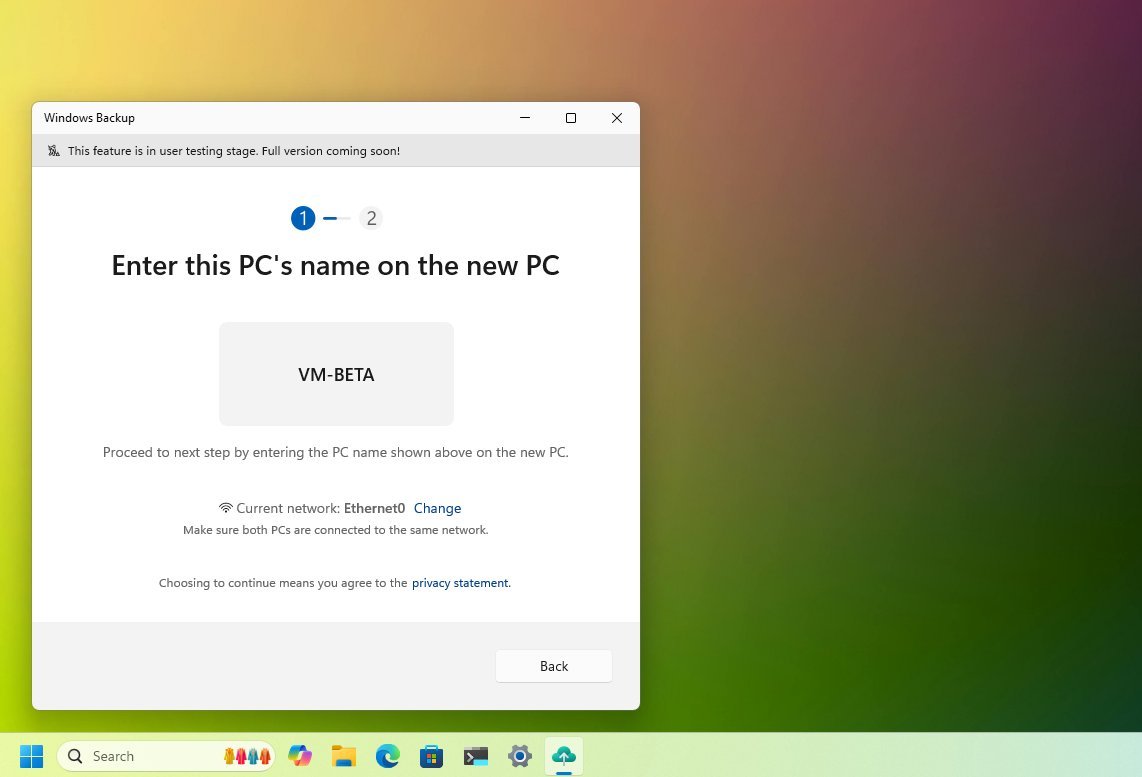 Windows Backup PC transfer