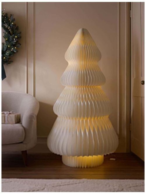 White 5ft Light Up Paper Christmas Tree