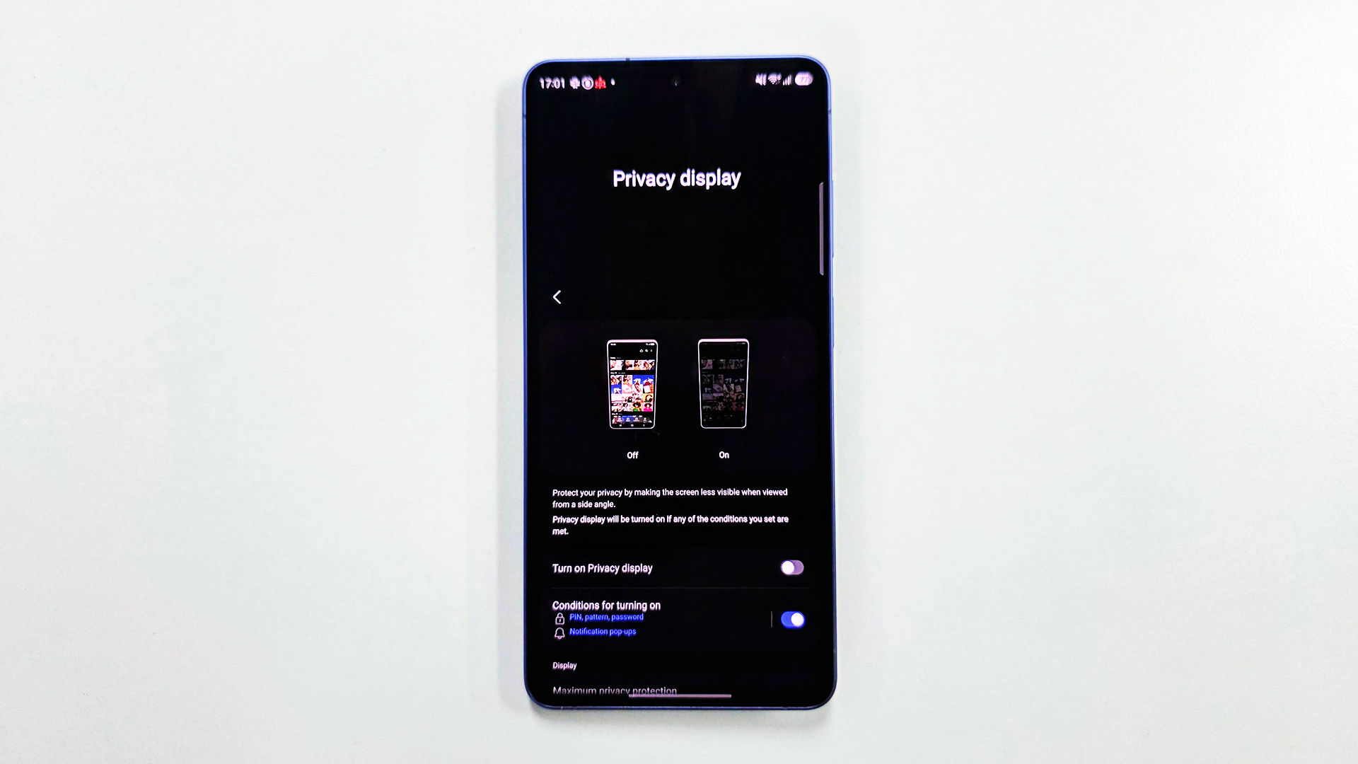 Samsung Galaxy S26 Ultra showing Privacy Display settings