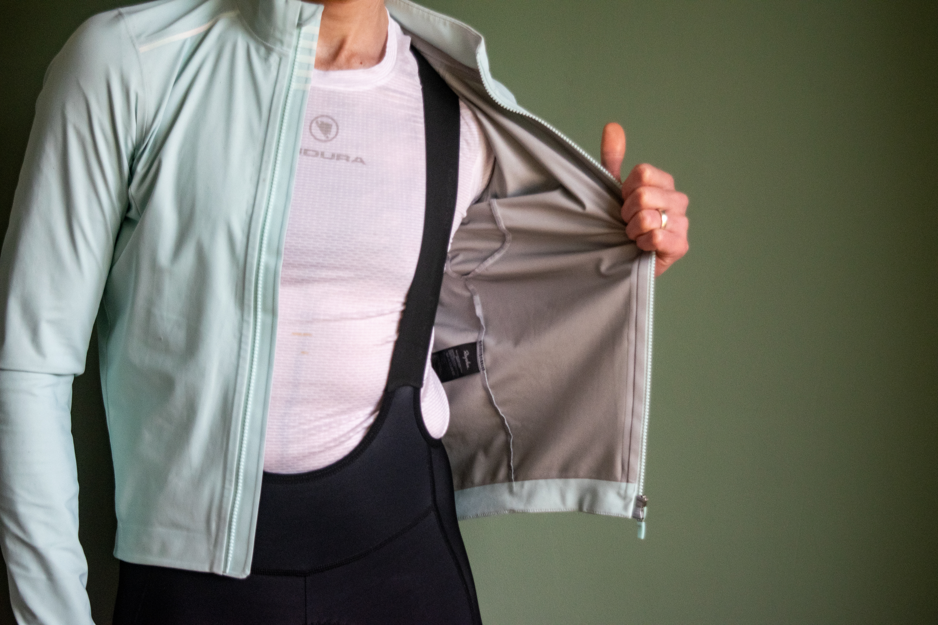 A man wearing a Rapha Shadow jersey