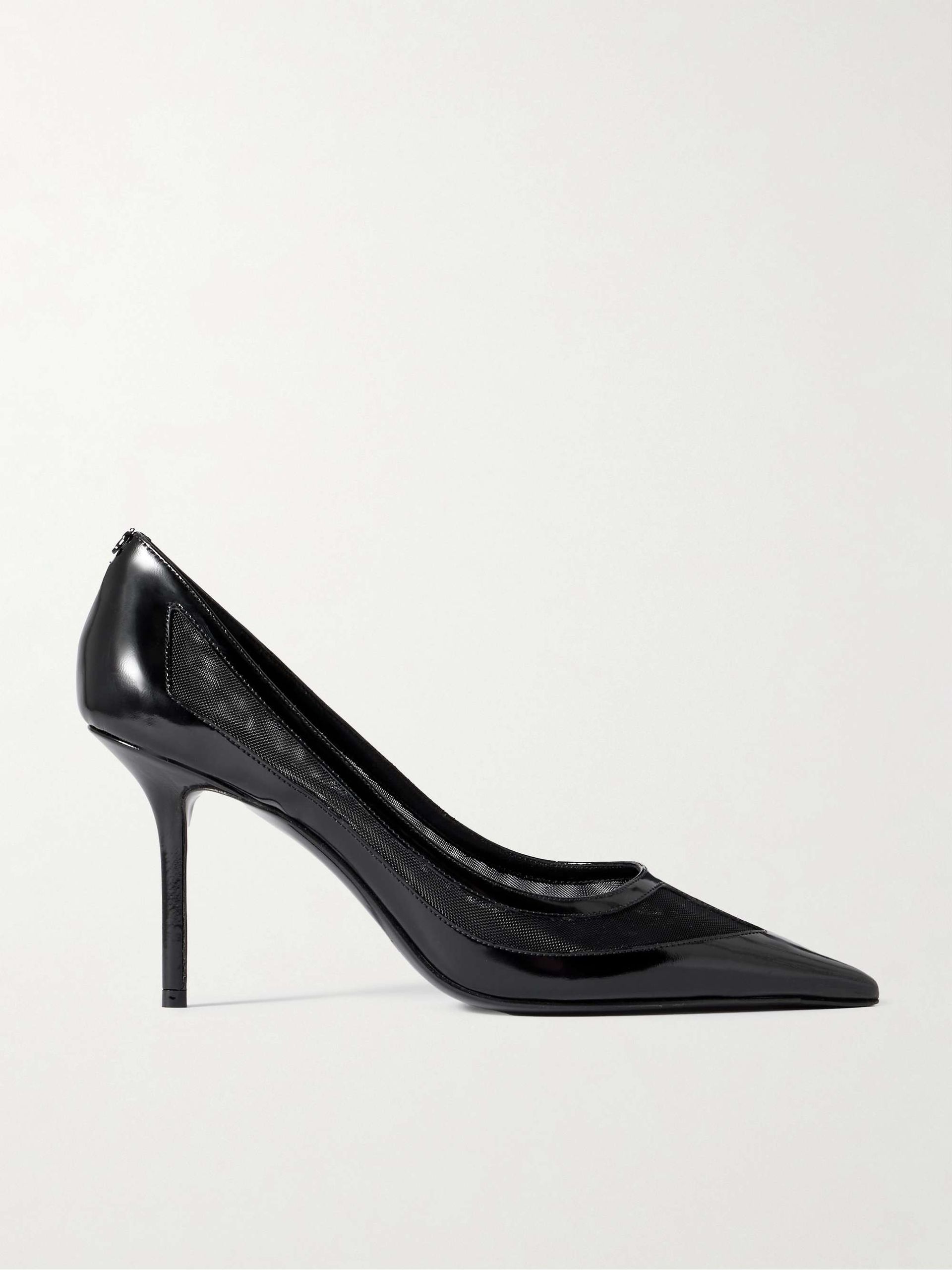 Love 85 Mesh-Trimmed Patent-Leather Pumps