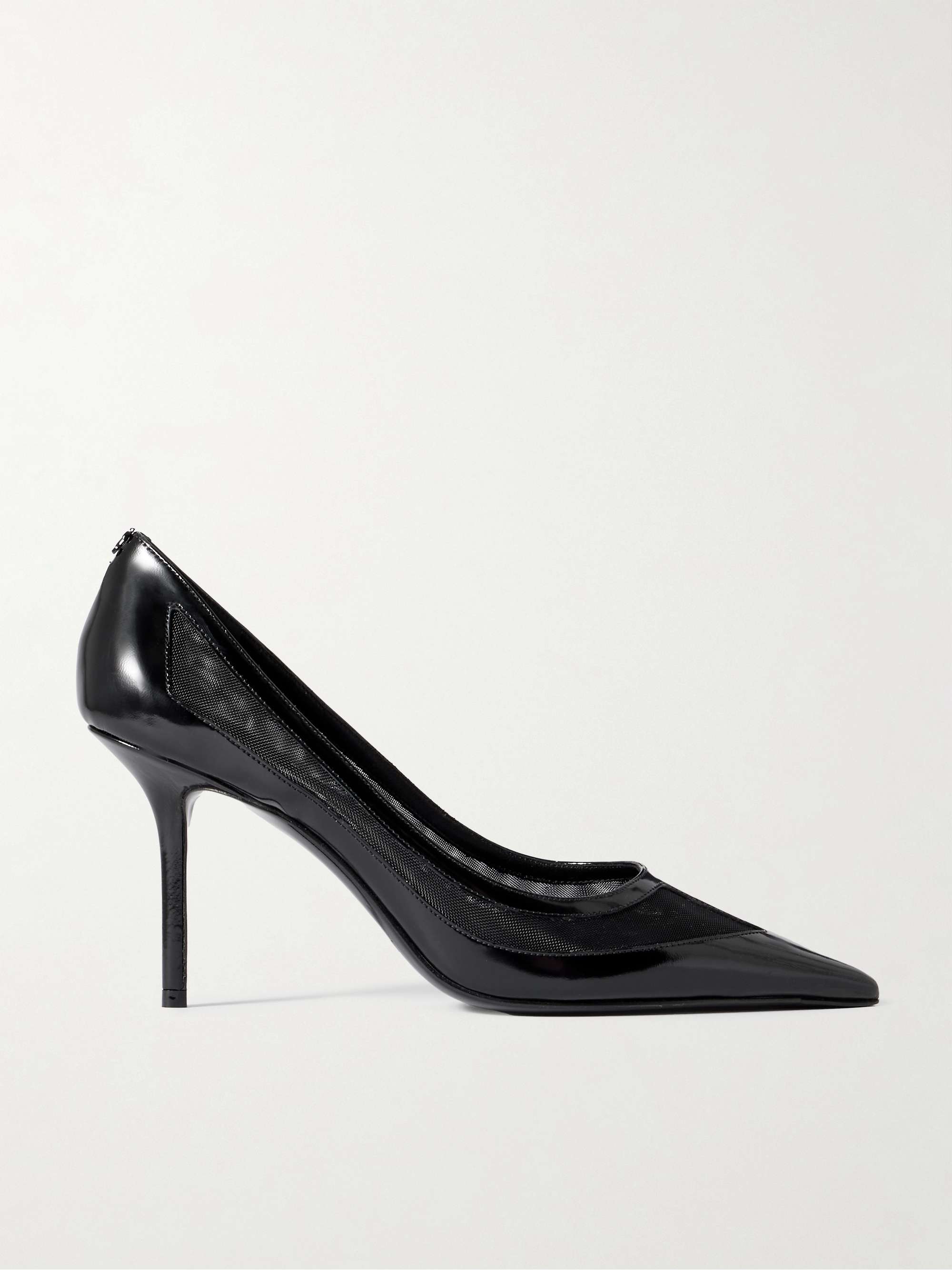 Love 85 Mesh-Trimmed Patent-Leather Pumps